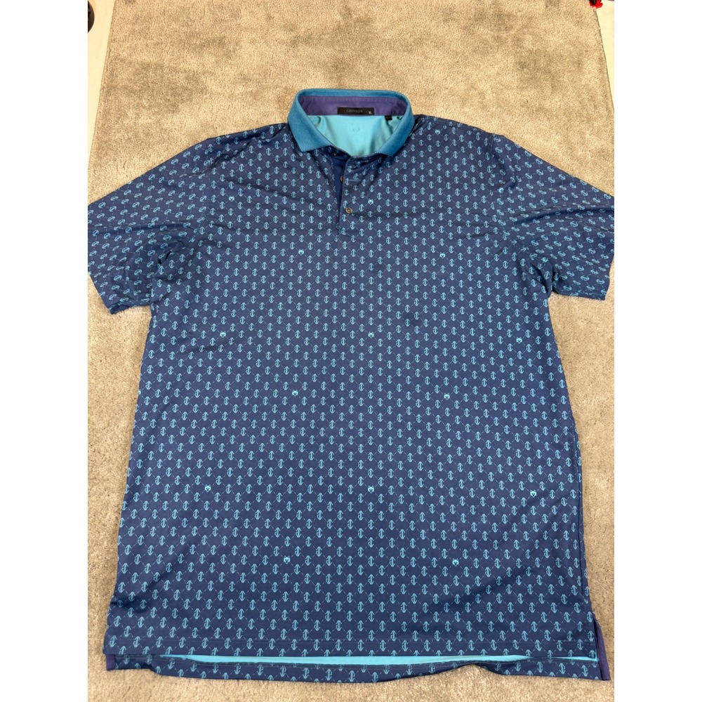Greyson Clothiers Mens XL Blue Wolf Head Geometric Print Golf Polo Shirt